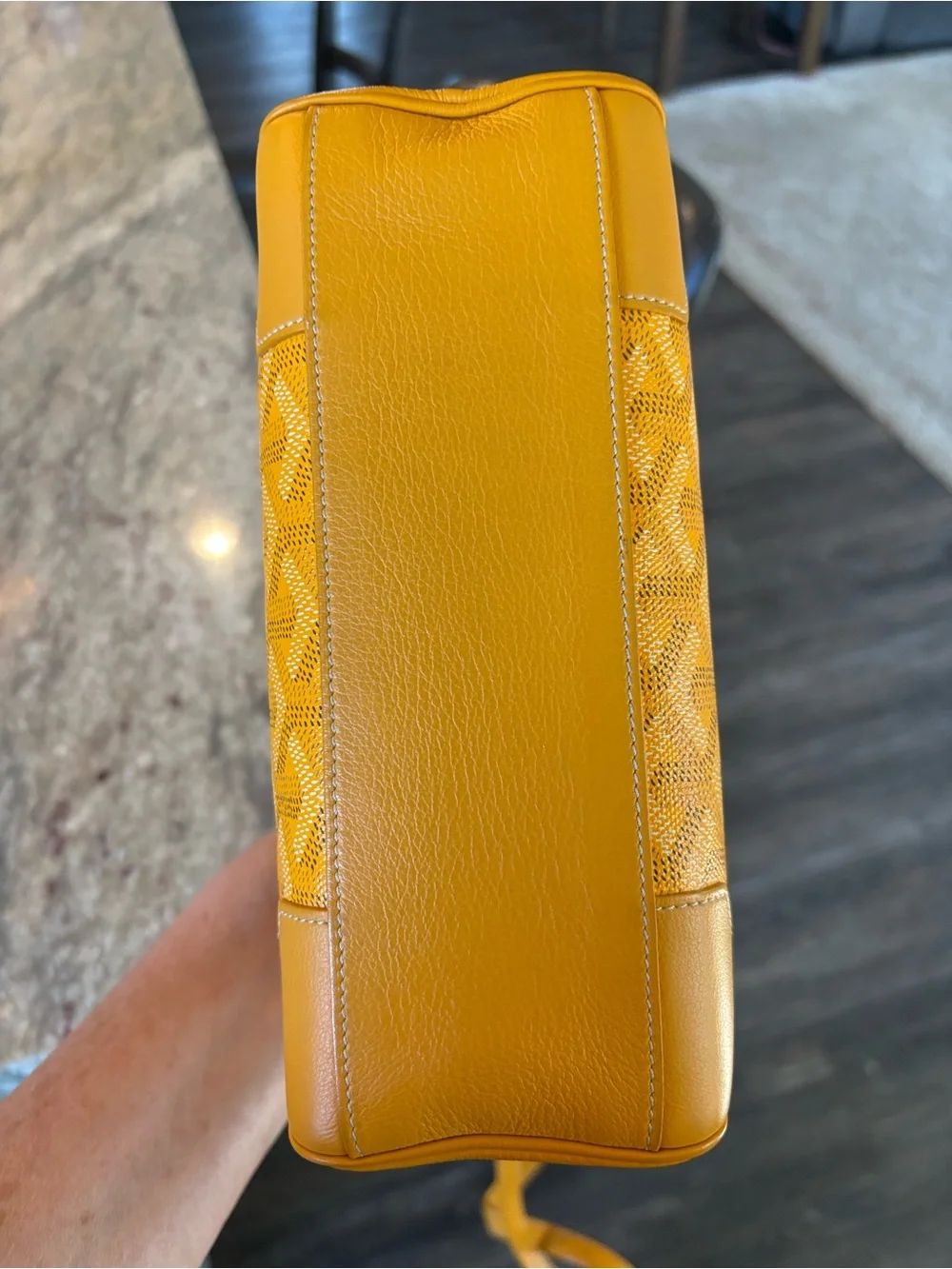 Goyard Mustard Yellow Saigon Mini Satchel with Wood Top Handle